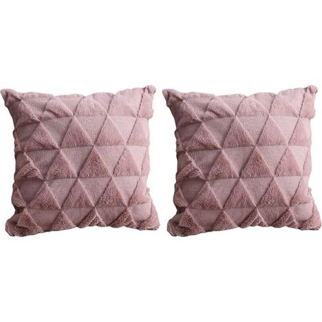 Lot de 2 housses de coussin nordique réversibles en peluche, 45x45 cm, rose, pour salon, canapé, bureau. (1/3)