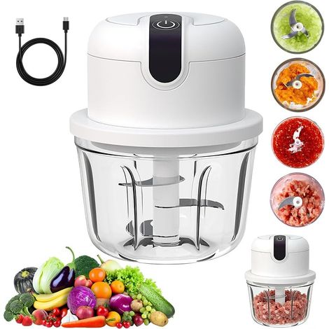 Mini hachoir électrique 350 ml - Hachoir à légumes électrique - Chargement USB - Portable - Hachoir à oignons sans fil - Mini hachoir électrique pour oignons, viandes, obs (1/5)