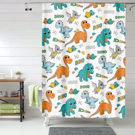 Rideau de douche motif dinosaure jungle douce, polyester imperméable, 90x180 cm (1/5)