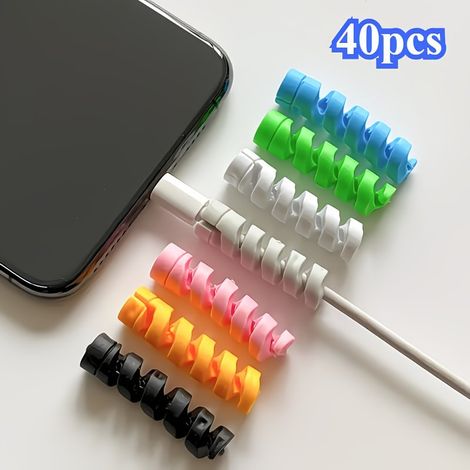 Lot de 40 Protège-Câbles en Silicone Spirale Souple Résistant, Couleurs Assorties pour Chargeur USB Bureau Maison (1/5)