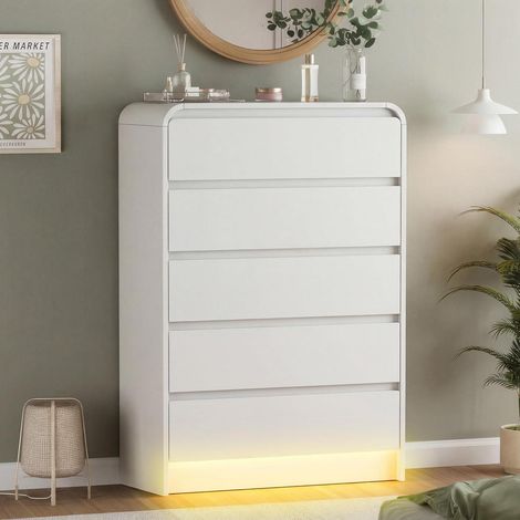 Kommode weiß 5 Schubladen mit LED und Kippschutz (1/5)