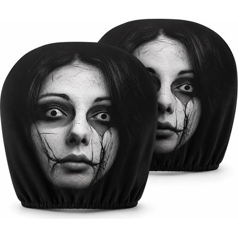 2 Pcs Housses d'Appui-tête de Voiture, Motifs d'horreur Taille Universelle Appuie Tete Voiture Douces Extensible Amusante Facial Amusant Motifs d'horreur pour SUV Citadines Bus Taxis (1/5)
