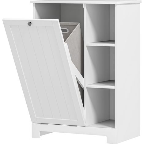 HOMCOM Mobile Bagno Portabiancheria con Cesto Rimovibile 60x38x86cm Bianco (1/5)
