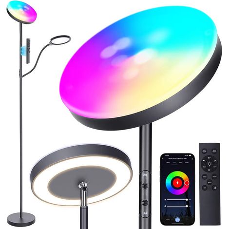 Lampadaire intelligent 36W – design RGB à double tête – éclairage en 3 zones – température de couleur CCT réglable – contrôle via APP et télécommande – hauteur 170 cm