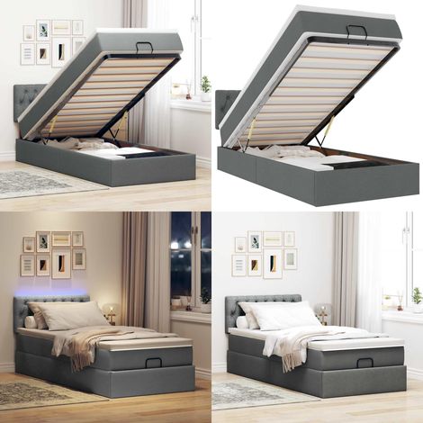 vidaXL Ottomane Bett mit Matratze & LEDs Dunkelgrau 90x200 cm Stoff (1/5)
