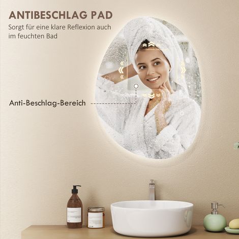 70 x 50 cm miroir de salle de bain asymétrique avec lumière LED, interrupteur tactile intelligent, fonction antibuée, argenté (1/5)