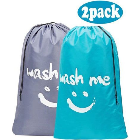 Lot de 2 sacs à linge de voyage indispensables, grand organisateur de vêtements lavables, facile à installer dans un panier à linge ou un panier, bleu clair et gris.