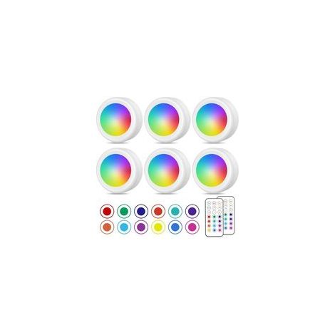 Spot LED Sans Fil, Couleurs Lampe Placard avec Telecommande, Eclairage Batterie Armoire Lumiere Cuisine Sous Meuble, Veilleuse Réglable LED, Lot de 6