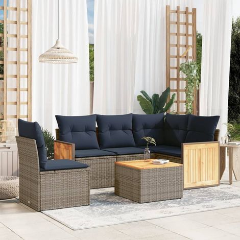 6-teiliges Gartensofa-Set mit Kissen, grau, Polyrattan (1/5)