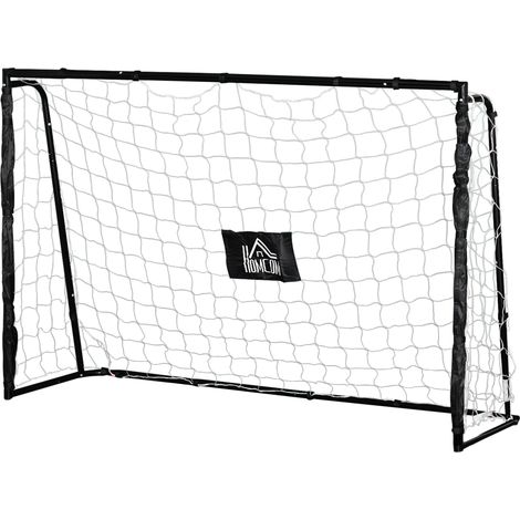 Cage de football cadre métallique bicolore noir et blanc, filet PE résistant, piquets d’ancrage + outil de montage fournis, dimensions 186(L) × 62(P) × 123(H) cm pour jardin et entraînements de tir (1/5)