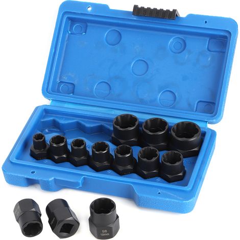 Jeu de 13 extracteurs de boulons et écrous pour cliquet, outil de démontage pour vis endommagées, coffret avec douilles, usage mécanique, acier robuste. (1/5)