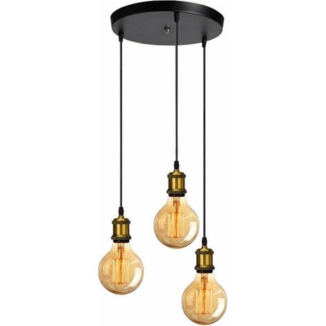 3 Lampes Suspension Luminaire Industrielle Rétro Lustre avec Douille E27 de Style Edison en Métal Lampe de Plafond pour Salon Chambre Cuisine Salle à Manger Bar Comptoir - Laiton BLOW (1/5)