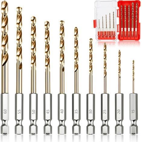 Jeu de 10 Foret Metal HSS-Co Forets Hélicoïdaux en Acier au Cobalt, Jeu Professionnel avec Coffret de Rangement et Poignée Hexagonale pour Meuleuses d'Angle et Perceuses Électriques (1/5)