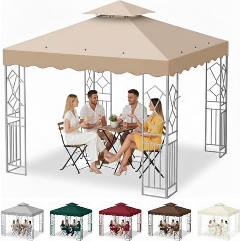 Toit de Remplacement pour Tonnelle 3x3m Imperméable, Protection UV, Housse de Rechange Toile de Jardin Respirante pour Fête, Barbecue, Mariage, Terrasse et Camping Pavillon(Double Toit, kaki) (1/5)