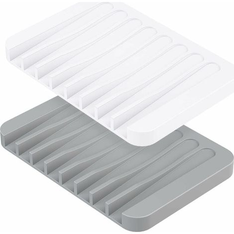 Jabonera de silicona con drenaje, paquete de 2, soporte de silicona para ducha de baño, diseño antideslizante, soporte para encimera de cocina y baño. (1/5)
