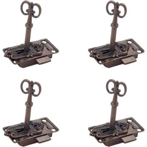 4 Stück Vintage Schloss Set Antik Möbelschloss Schranktürschloss Antik Vintage Schranktürschloss Antikes Schloss und Schlüssel Dekoratives Möbelschloss Schrankschloss für Schließfächer