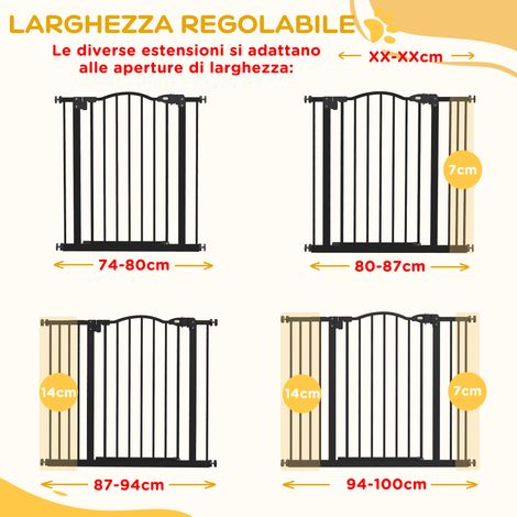 Barrière réglable pour chiens, métal et plastique noir, 74-100 x 78 cm, kit de 4 vis de fixation inclus (1/5)