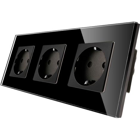 Douille Tripler 16 Amp avec vitre durci Noir, protection de l'enfance, matériau ignifuge, socket schuko standard (1/5)