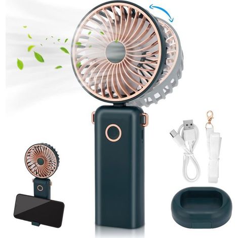 Ventilateur portatif, ventilateur électrique, autonomie de 3,5 à 10 heures, pliable à 90° (vert) (1/5)