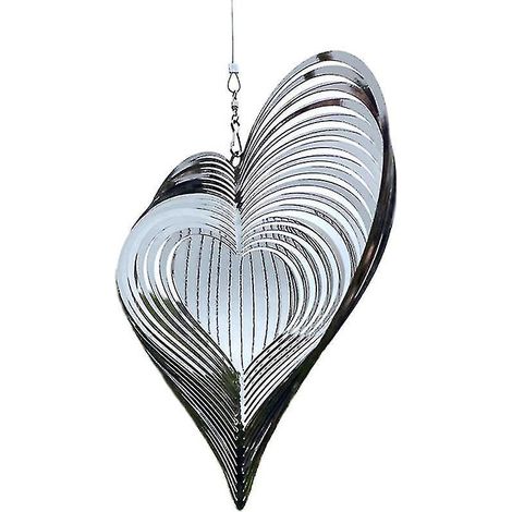 Carillon éolien en forme de cœur battant, en métal spiralé, à suspendre à un arbre, décoration de jardin artisanale. (1/5)