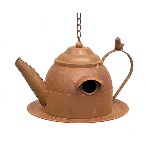 DanDiBo Vogelhaus zum Aufhängen Edelrost Deko Rost Gießkanne Wetterfest 96423 Nistkasten Futterstation für Vögel Shabby mit Kette hängend Metallkanne Kanne Balkon