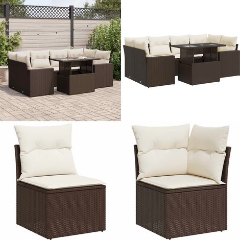 vidaXL Salon de jardin avec coussins 7 pcs marron résine tressée (1/5)