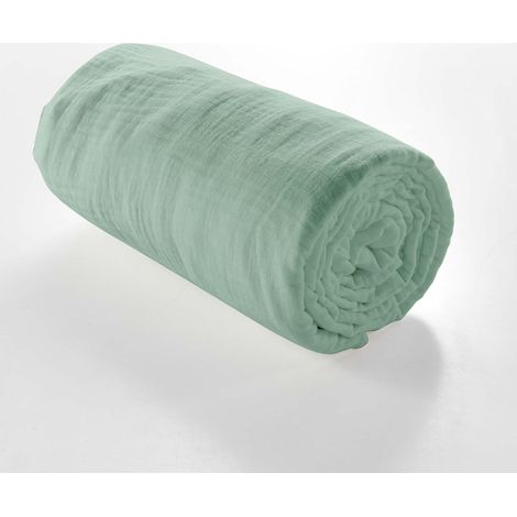 Drap Housse Gaze de coton - Bonnet 30 Cm - Plusieurs Tailles - Plusieurs Coloris - 200x160cm - Sauge