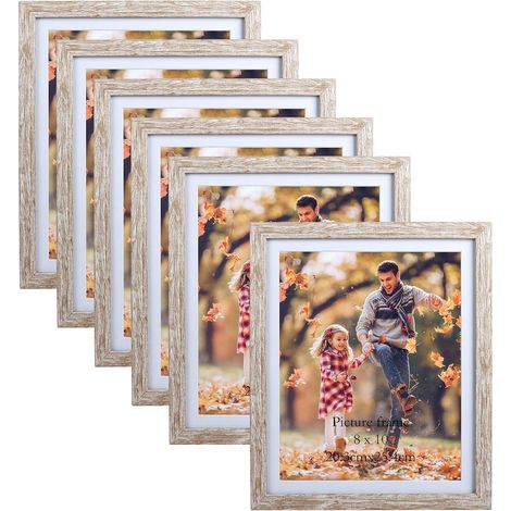 Cadre Photo 20x25 avec Passe-Partout pour contenir 23x28 ou 20x25 photo, Lot de 6 Cadres Photos en Bois Naturel, Cadre Photo Rustique Accrocher au Mur ou La Table (1/5)