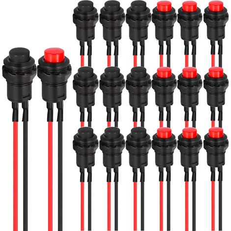 20Pcs 12mm Bouton Poussoir Momentané 12V, Mini Interrupteur Rond SPST On/Off, Pour Arduino, Trompette de Voiture, PC, Lampe de Table, Sonnette de Maison (1/5)