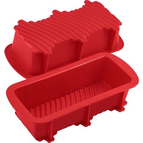 Moule à pain et à gâteaux en silicone rouge : antiadhésif et flexible, parfait pour réaliser des desserts maison. (1/5)