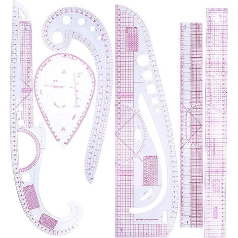 Accesorios de costura Patrones de costura Papel para patrones de costura Regla de curva francesa 6 piezas/juego Escala precisa Reglas de costura transparentes y plegables Plantilla de dibujo métrico (1/5)