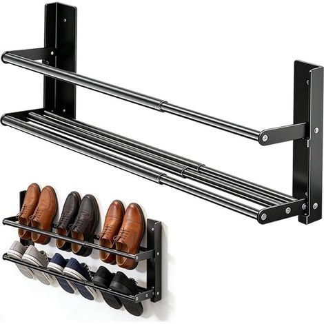 Étagère à chaussures extensible en métal à double couche - étroite, fixée au mur, peut contenir 6 paires de chaussures (1/5)