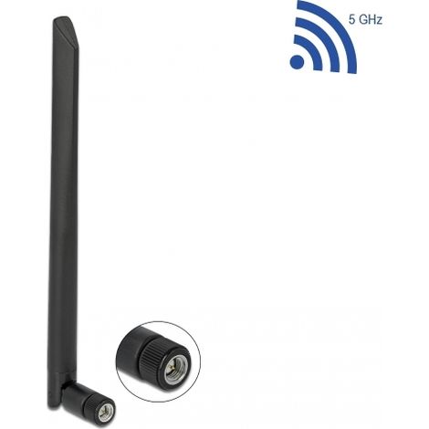 Delock WLAN 802.11 ac/ax/a Antena RP-SMA macho 5 dBi 20 cm omnidireccional con articulaciÃ³n basculante y material flexible negro