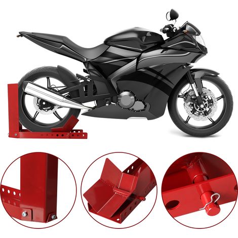 Jiubiaz Soporte de rueda delantera para moto de acero, caballete estable 8–24 pulgadas, 60–145 mm, rojo (1/5)