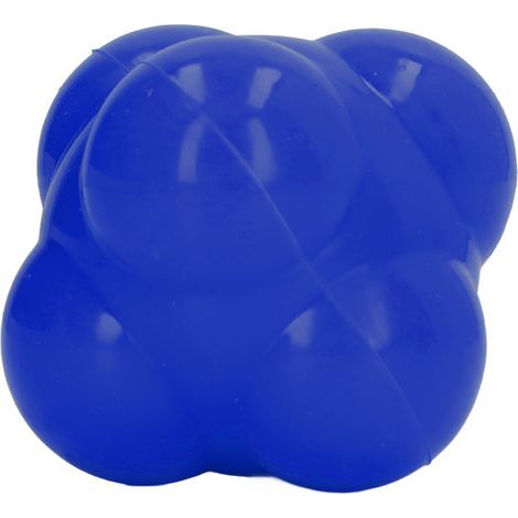 Reaktionsball, ein leuchtend farbiger, sechseckiger Reaktionsball aus Gummi, der zur Verbesserung der Hand-Augen-Koordination und der Beweglichkeit entwickelt wurde (blau). (1/5)