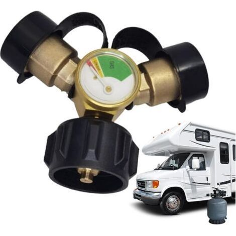 Générique Diviseur De Propane - Raccord Double pour Bouteille de Gaz avec Manomètre,Pièces De Rechange QCC avec Jauge Et Arr (1/4)