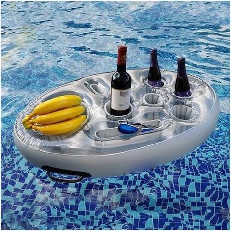 Porte Verre Piscine Gonflable Bar Flottant Piscine avec 8 Trous, Support Gonflable De Boisson Portable Bar De Piscine Flottant, Plateau Flottant Piscine & Spa pour Party, Piscine, Fête, Plage(gris) (1/5)