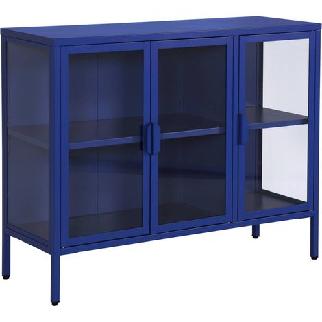 sweeek - Industrielles Sideboard aus Metall und gehärtetem Glas mit 3 Türen, 100 cm