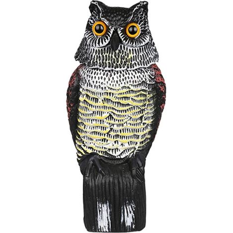 Fausse sculpture de hibou avec tête rotative à 360°, en PE/PP, répulsif à oiseaux pour jardin. (1/3)