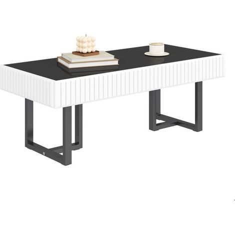 Table basse - WESTYLE - Moderne classique - 110x50,5x41 cm - Plateau noir haut brillant - Piètement métal (1/5)