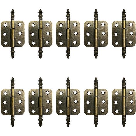 Lot de 10 charnières en bronze pour meubles et boîtes en bois. Construction robuste en fer, finition classique. (1/4)