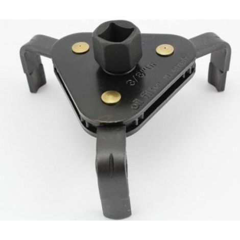 Llave de filtro de aceite de 3 brazos Jonnesway AI050002, ideal para desenroscar filtros de aceite, acero endurecido, rango de trabajo 65-120 mm, compatible con perillas de 3/8" y 1/2".