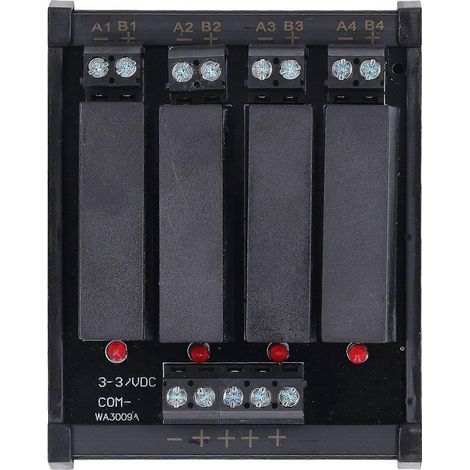 4-poliges DC/DC-Relaismodul für DIN-Schienenmontage, Halbleiterrelais, gemeinsamer Minuspol, 3–32 V Eingang, 5–8 A, 5–60 V