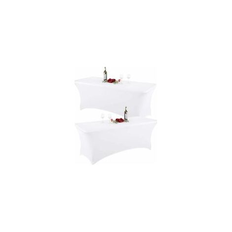 Tableau Tissu Élastique - Couverture Table Rectangulaire 180 cm - Blanc - Extensible 4 Directions - Lavable Machine - Lot de 2 (1/2)