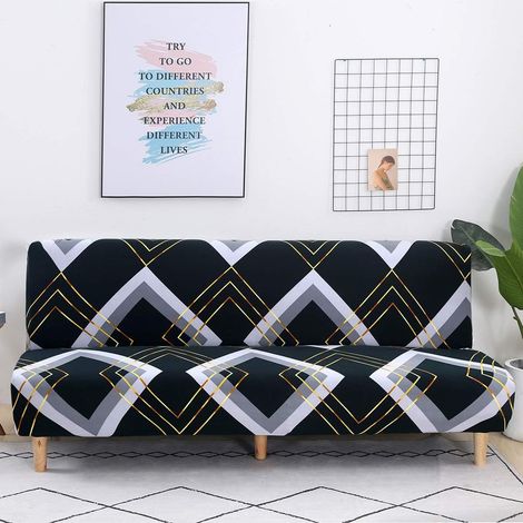 Sofa bed cover, armless sofa cover, polyester elastane, non-slip, elastic, foldable, universal for sofa bed, furniture protective cover (line) (1/5)