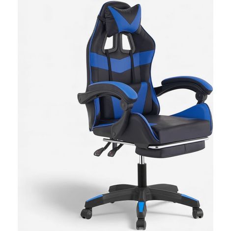 Ergonomischer Gaming-Stuhl Nebula mit verstellbarer Rückenlehne und Kissen - Blau