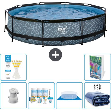 Exit Pool Rund - Steinoptik - 360x76 cm - 7-teilig S289