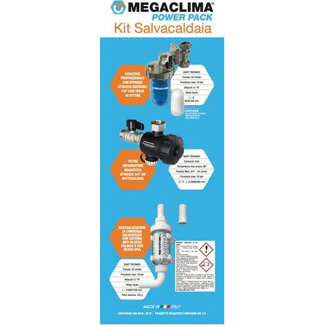 Megaclima Kit Salvacaldaia Power Pack con Defangatore Filtro Magnetico + Dosatore Polifosfati + Neutralizzatore Condensa