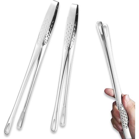 Lot de 2 pinces de cuisine en 304 acier inoxydable ustensile de cuisine à griller Pince à barbecue longue pincette pour salade (1/5)