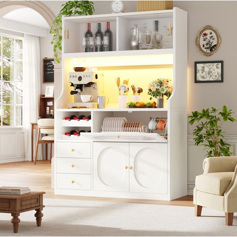 Meuble haut de cuisine 120x40x180 cm en MDF et métal blanc avec rangement pour cuisine FloraGrace (1/5)